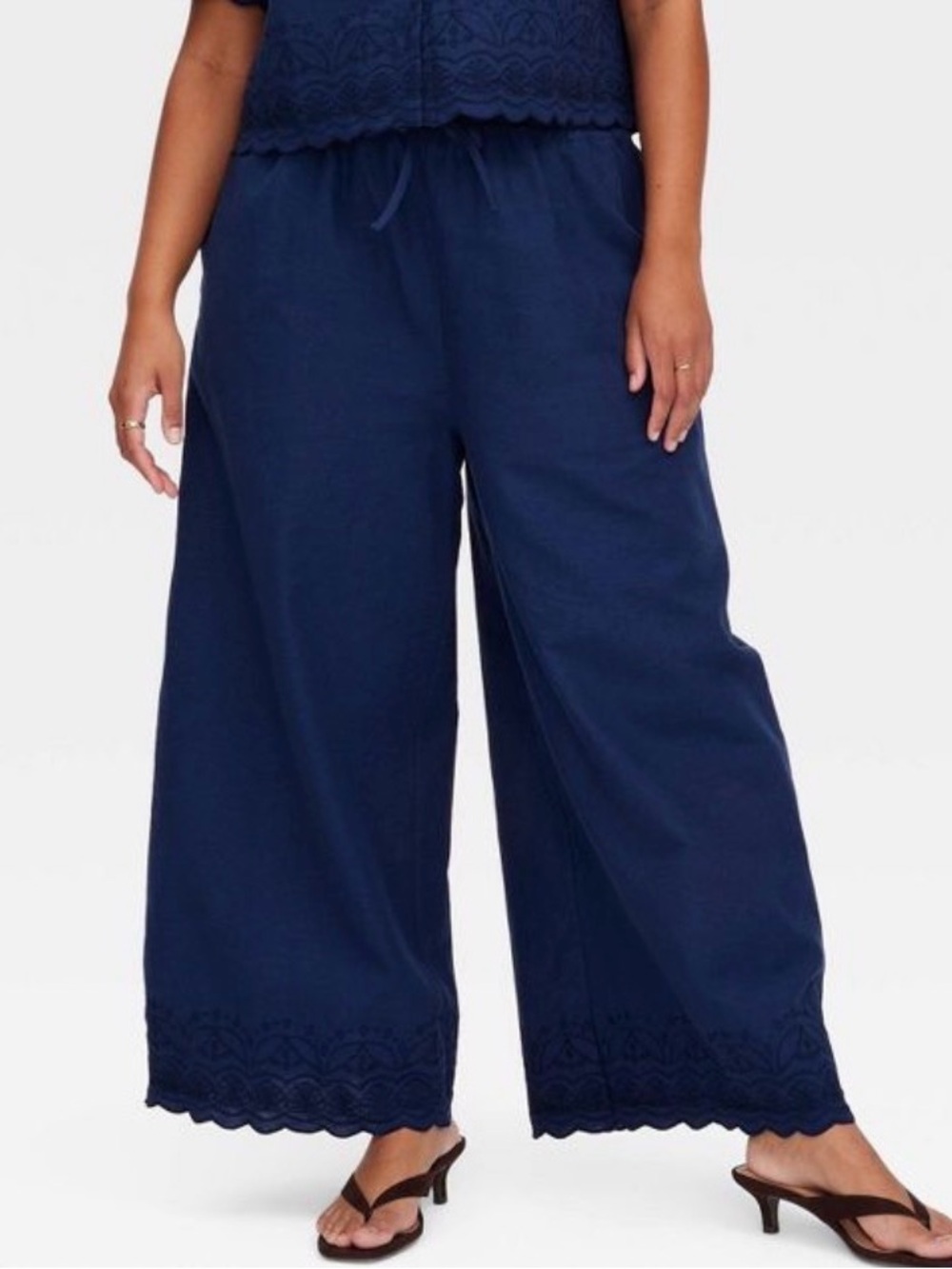 Roller Rabbit Navy Wide-Leg Drawstring Pants - Picture 4 of 6